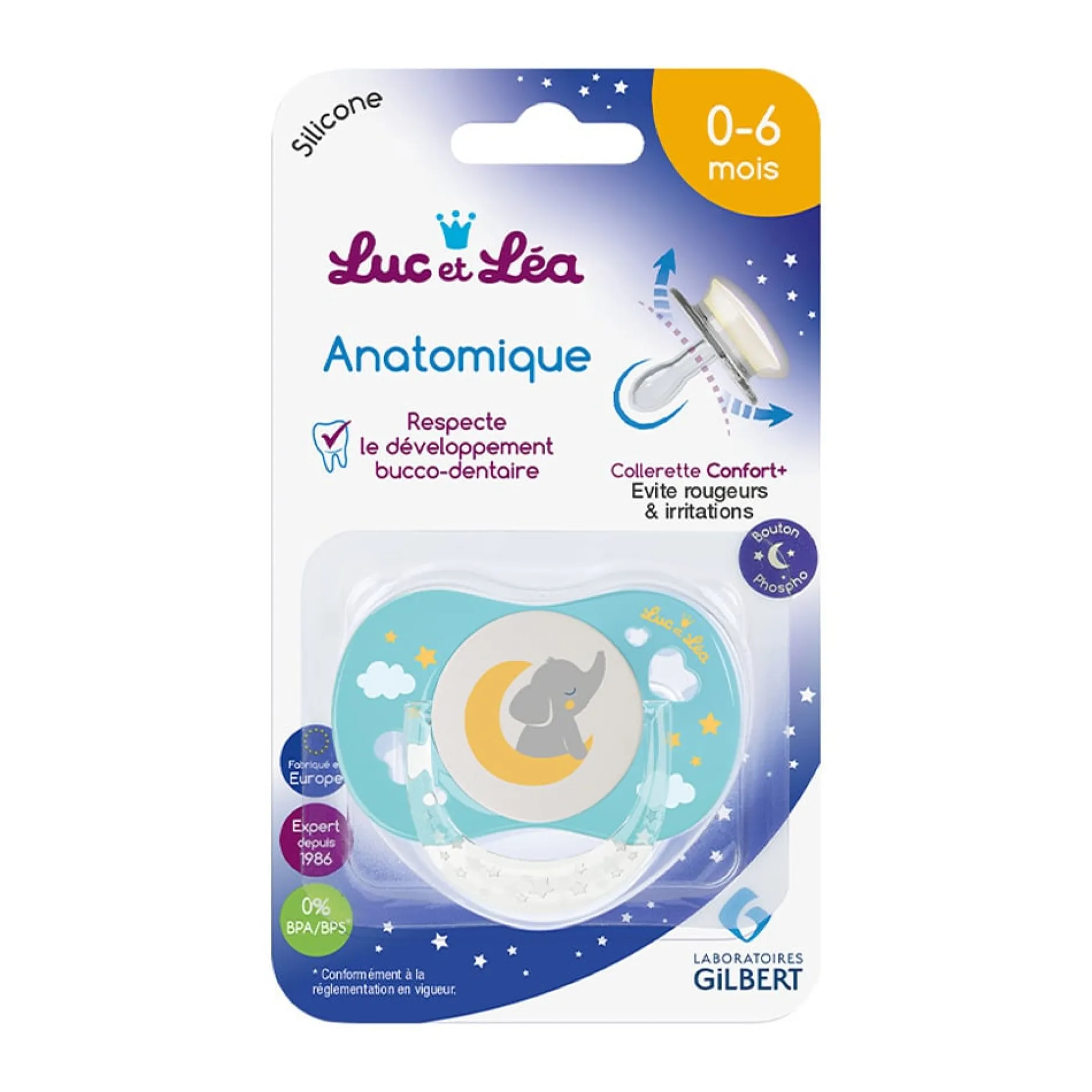 Sucettes*Luc et Léa Sucette Anatomique nuit phosphoréscente 0-6 mois de Elephant Bleu