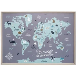 Cadres Déco*Atmosphera Tableau enfant carte du monde 80 x 80 cm de