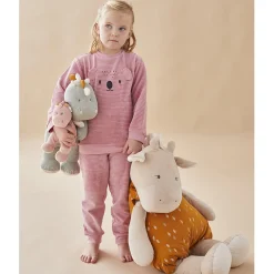 Doudous*Noukies Tiga, Stegi & Ops Peluche large Tiga en Veloudoux et mousseline de coton de Beige/ocre