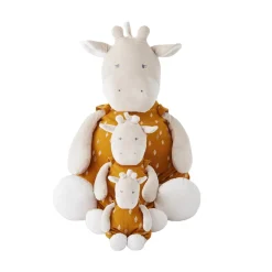 Doudous*Noukies Tiga, Stegi & Ops Peluche large Tiga en Veloudoux et mousseline de coton de Beige/ocre