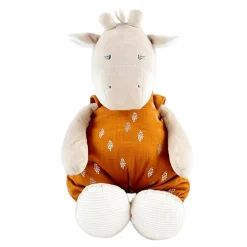 Doudous*Noukies Tiga, Stegi & Ops Peluche medium Tiga en Veloudoux et Mousseline de coton BIO de Beige/ocre