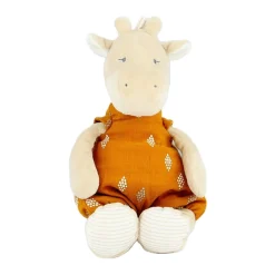 Doudous*Noukies Tiga, Stegi & Ops Peluche small Tiga en Veloudoux et mousseline de coton BIO de Beige/ocre