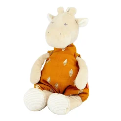 Doudous*Noukies Tiga, Stegi & Ops Peluche small Tiga en Veloudoux et mousseline de coton BIO de Beige/ocre