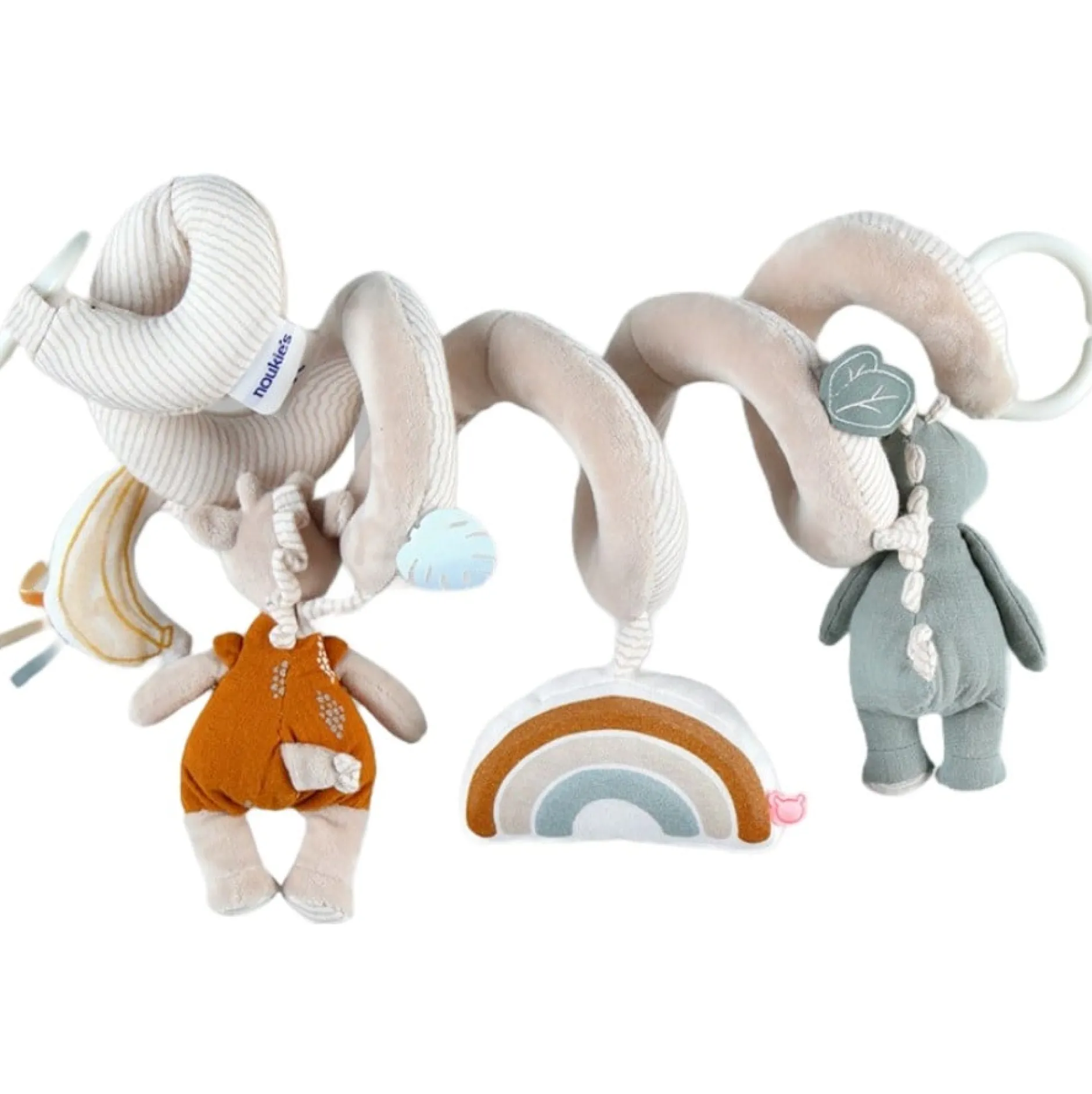 Peluches À Accrocher*Noukies Tiga, Stegi & Ops Spirales d'activités en veloudoux de Beige