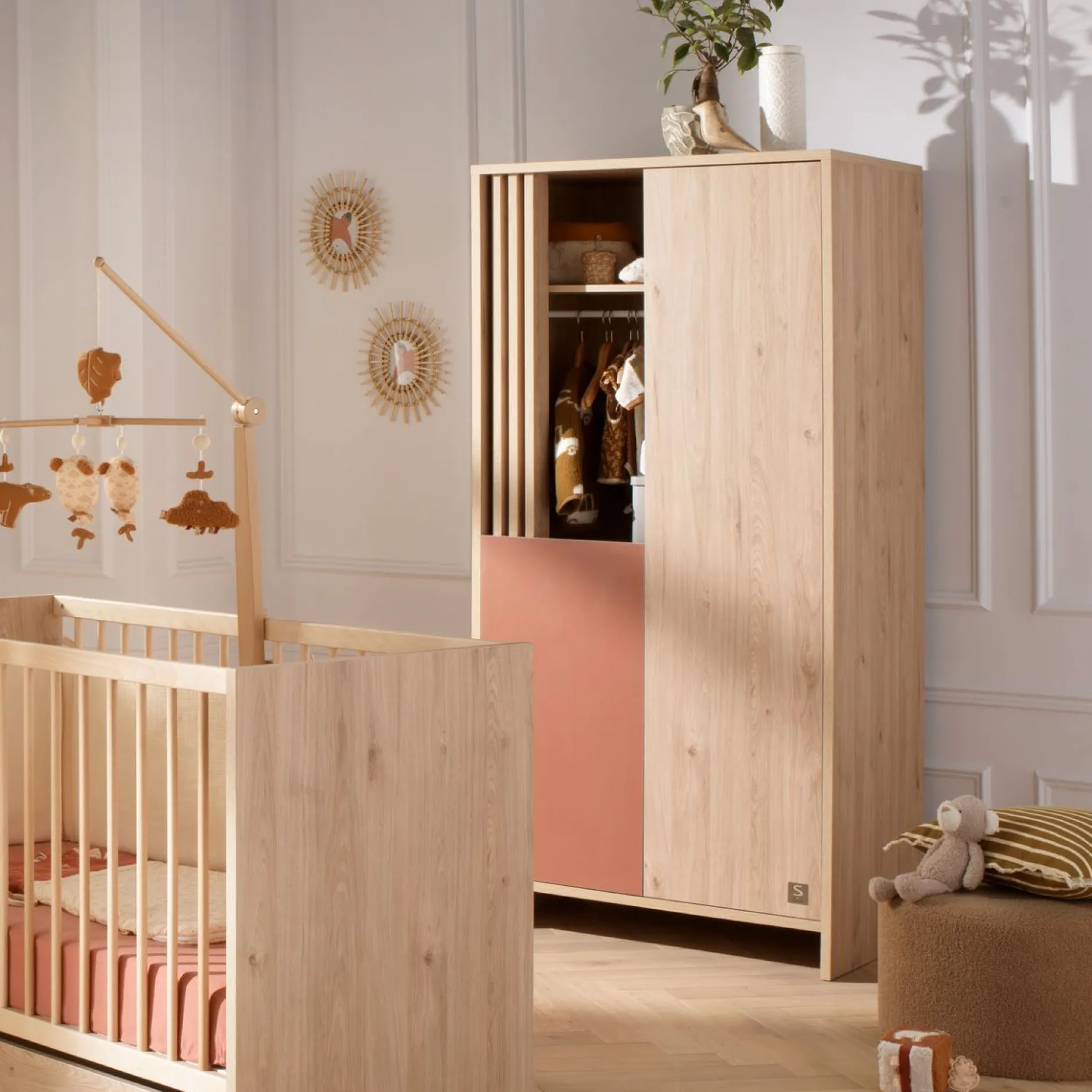 Armoires 2 Portes*Sauthon Baby's Sweet Home Tokyo Armoire de Chêne Suave Terracotta