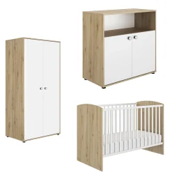 Commodes|Lits 70X140 Évolutifs*Galipette Trio Chambre Arthur : Lit + Commode + Armoire de Blanc/Chêne
