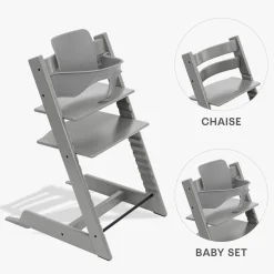 Chaises Hautes Évolutives*Stokke® Tripp Trapp® Pack Chaise haute + Baby Set de Gris Tempête