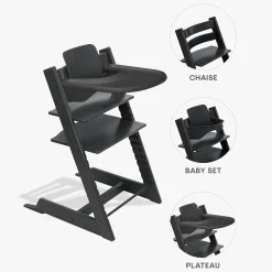 Chaises Hautes Évolutives*Stokke® Tripp Trapp® Pack Chaise haute + Baby Set + Plateau de Noir