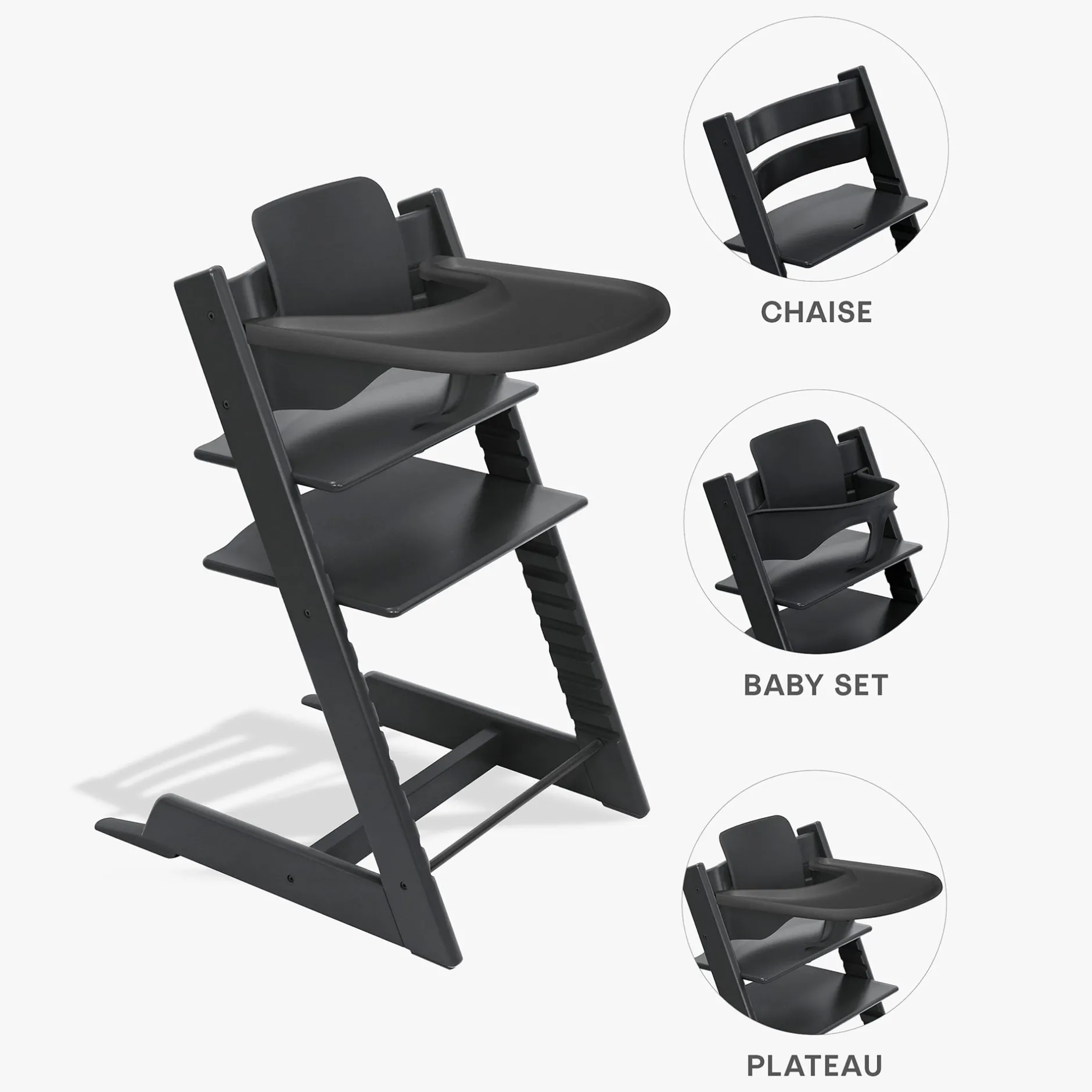 Chaises Hautes Évolutives*Stokke® Tripp Trapp® Pack Chaise haute + Baby Set + Plateau de Noir