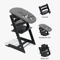 Chaises Hautes Évolutives*Stokke® Tripp Trapp® Pack Chaise haute + Baby Set + Newborn Set de Noir / Anthracite