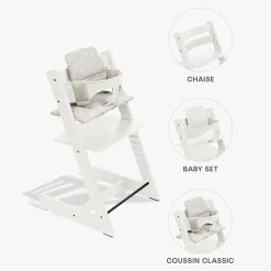 Chaises Hautes Évolutives*Stokke® Tripp Trapp® Pack Chaise haute + Baby Set + Coussin de Blanc / Silver