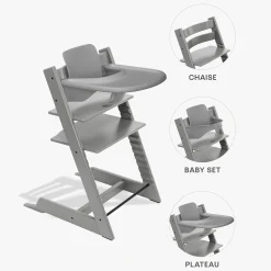 Chaises Hautes Évolutives*Stokke® Tripp Trapp® Pack Chaise haute + Baby Set + Plateau de Gris Tempête