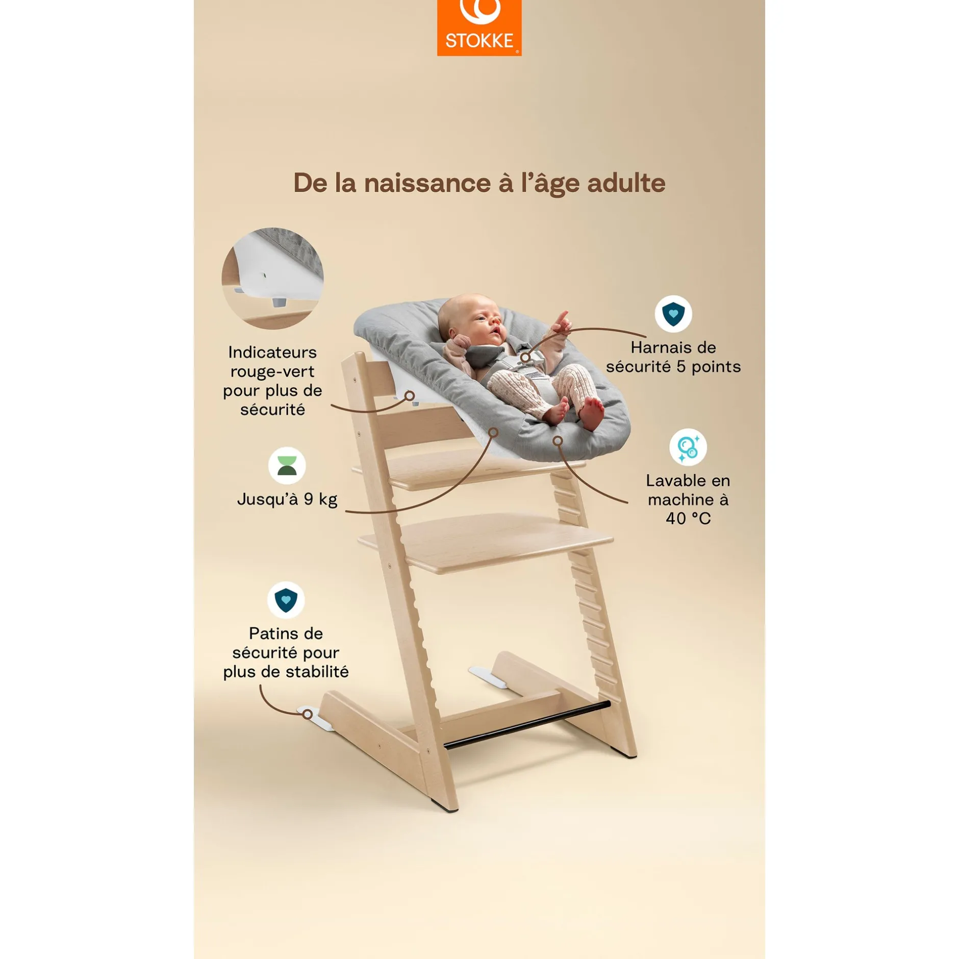 Chaises Hautes Évolutives*Stokke® Tripp Trapp® Pack Chaise haute + Baby Set + Newborn Set de Gris Tempête / Gris