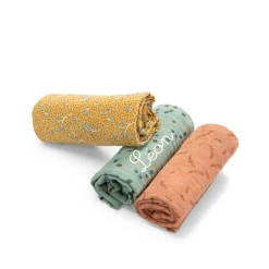 Langes*Moulin Roty Trois petits lapins Set de 3 langes imprimés de Sauge/Argile/Ocre