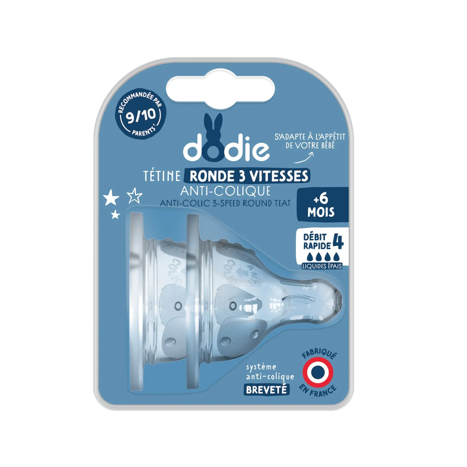 Tétines*Dodie Tétines Initiation+ Ronde Débit rapide pour Liquide épais 6 mois + de